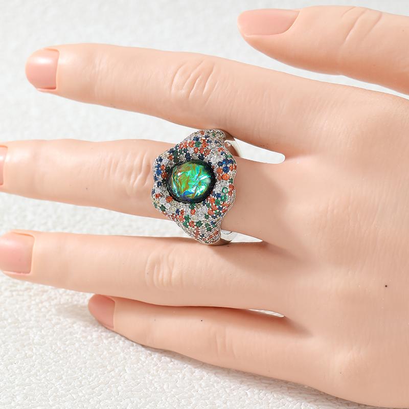 Exquisite Inlaid Multicolored CZ Women's Ring Trendy CopperColor Geometry Daily Wear Party Jewelry Anniversary Gift