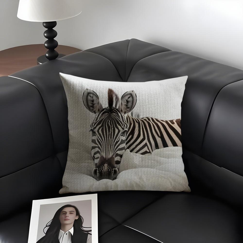 Zebra Cushion Cover Natural Linen Organic Fabric Double-Sided Printing Sofa Home Decor Gift Pillow Case