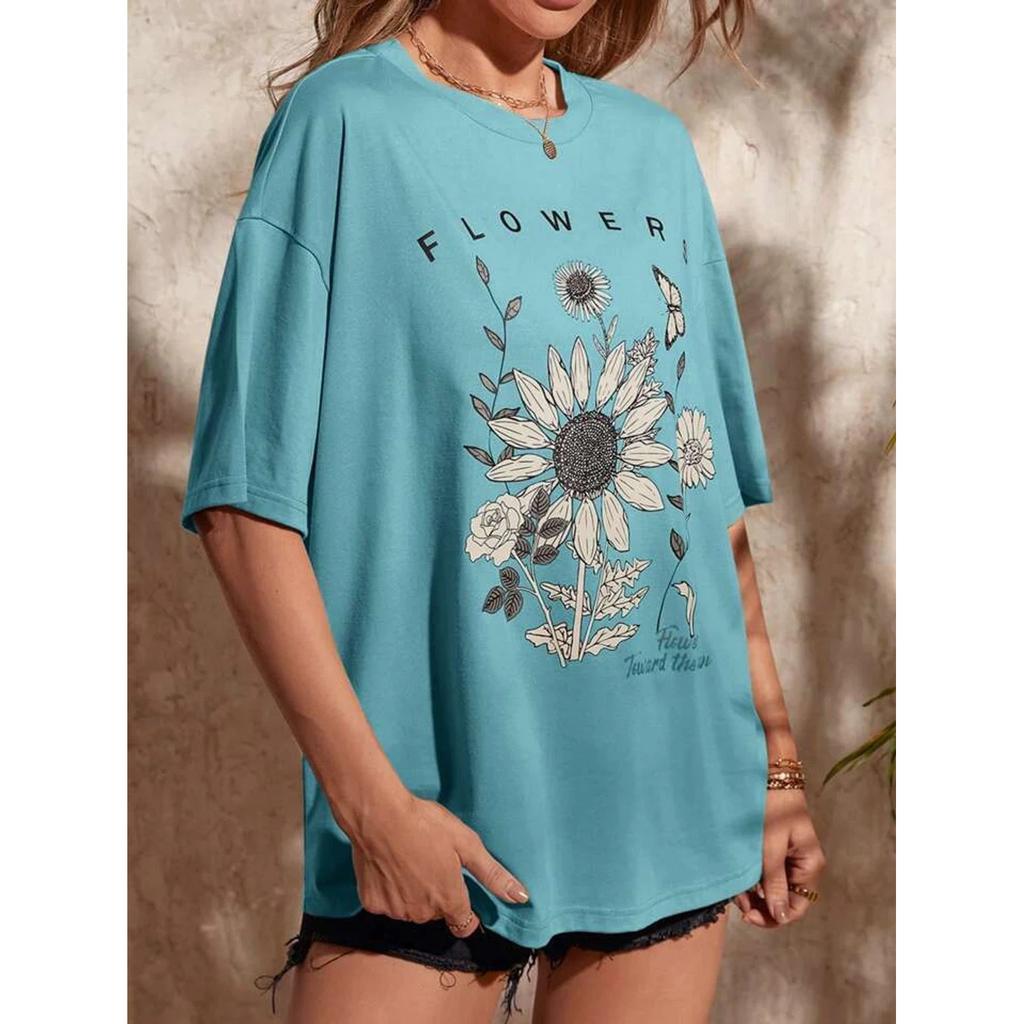 Graphic Print Pure Cotton Women's Oversized Multicolor T-shirt Pack Of 2