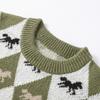 Contrast Jacquard Round Neck Sweater Women's Fashion All-match Green Sweater Diamond Style Sweater Women's Soft Skin-friendly Pullover
