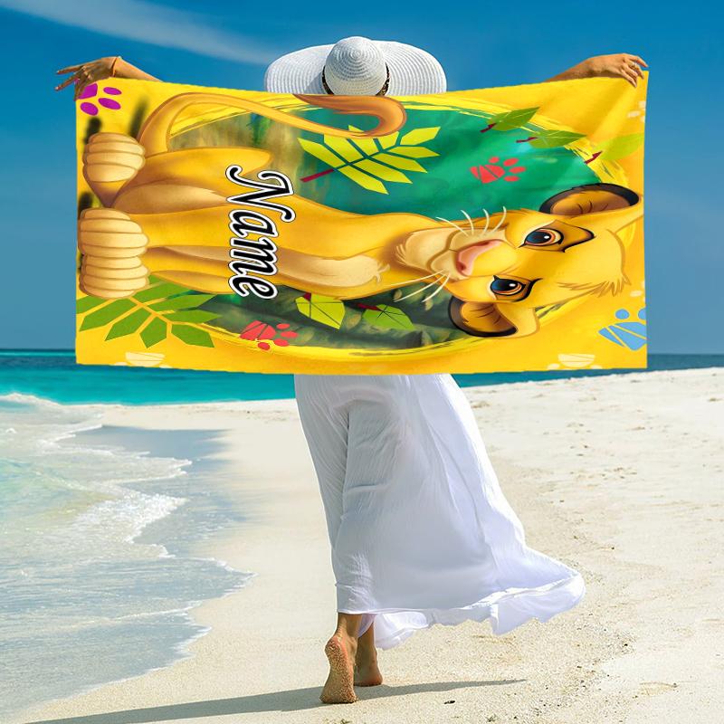 Personalized Lion Adventure Beach Towel Microfiber Beach Towel Thin Absorbent for Beach Swimming Yoga Bath Sports. 0910350