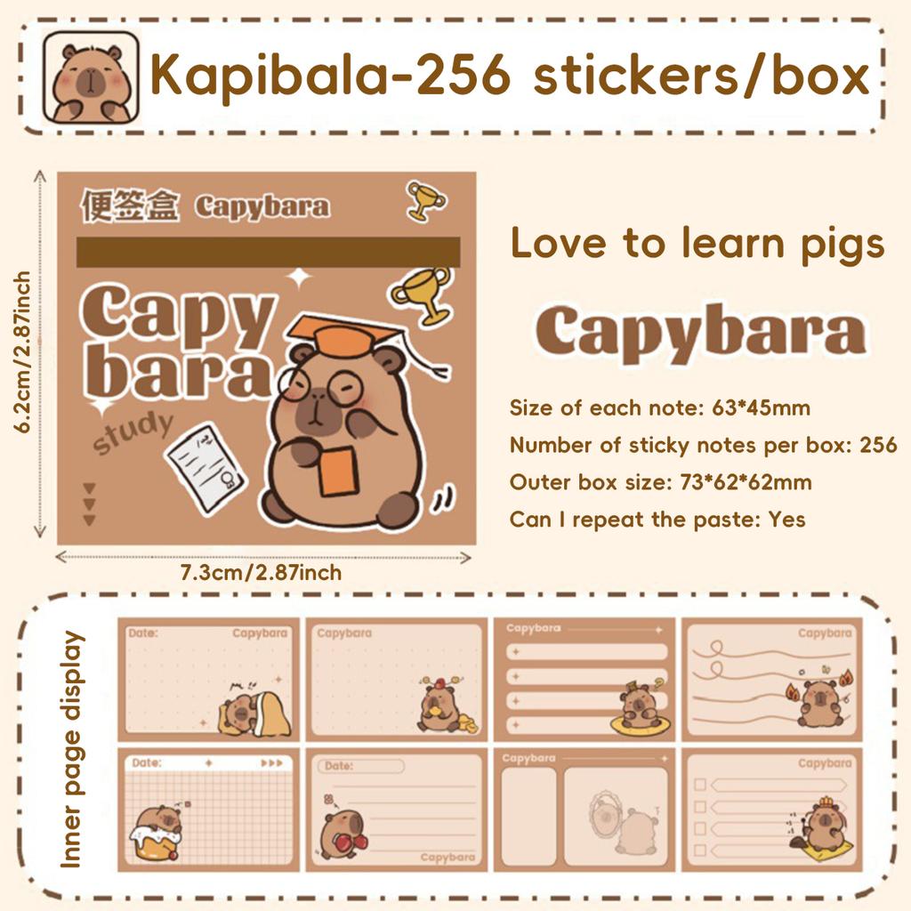 256 Sheets/Box Square Capybara Pull Out Sticky Notes Stickable Decoration Message-Leaving Note Office School Supplies Stationery