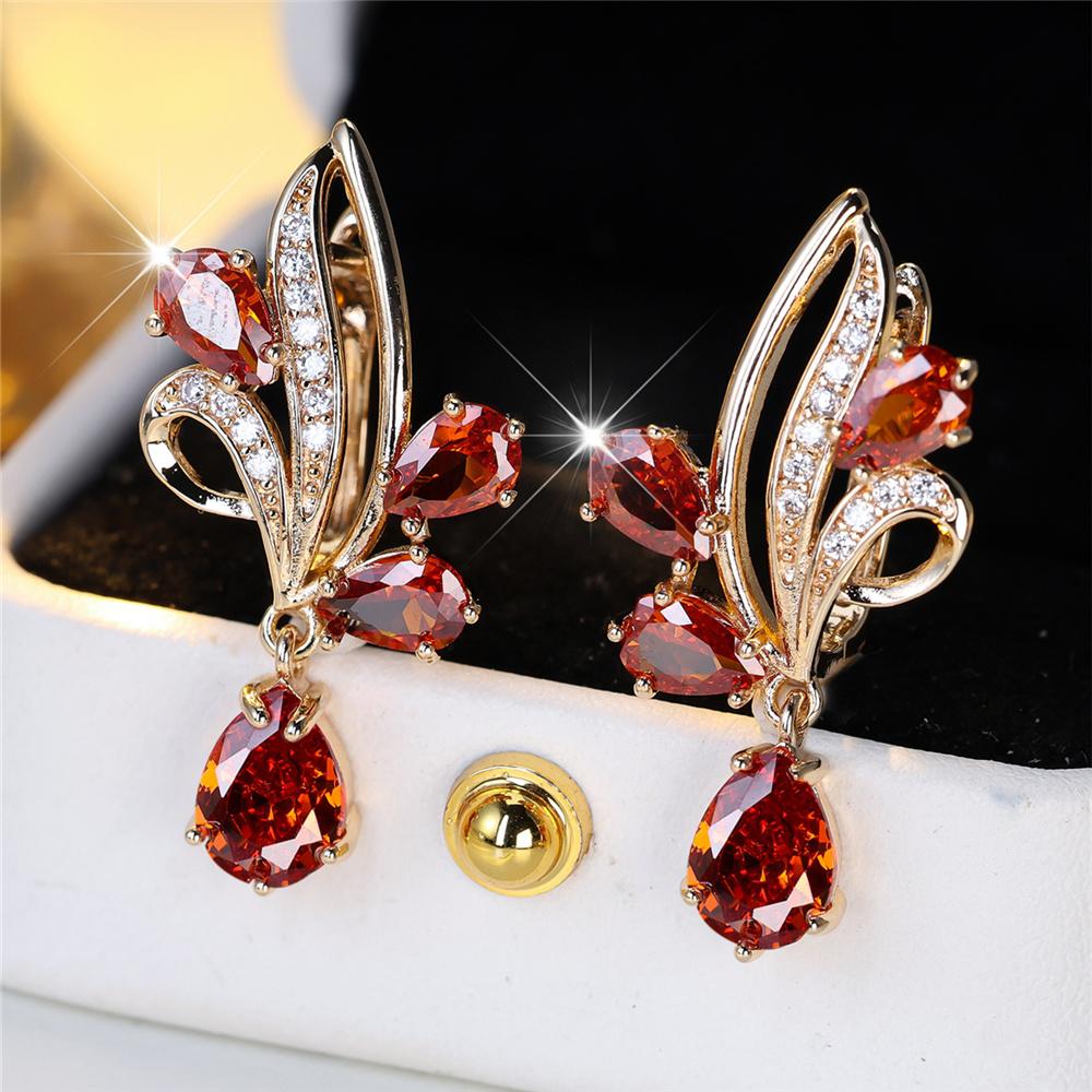 

Cute Female White Pink Red Zircon Stone Hoop Earrings Luxury Gold Color Wedding Jewelry For Women червоний