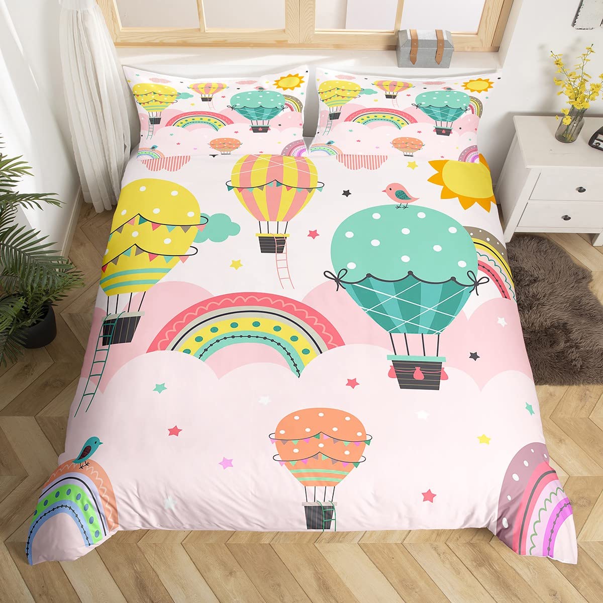 

Cartoon Air Balloon Bedding Set 3D Printed Duvet Cover Set Soft Single Twin Double Queen King Size For Kids Birthday Gift EU Single(135*200cm)3pcs