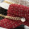 Autumn Winter Tweed Chain Hat for Womens Flat Army Girl Visor Travel Berets Plaid Newsboy s