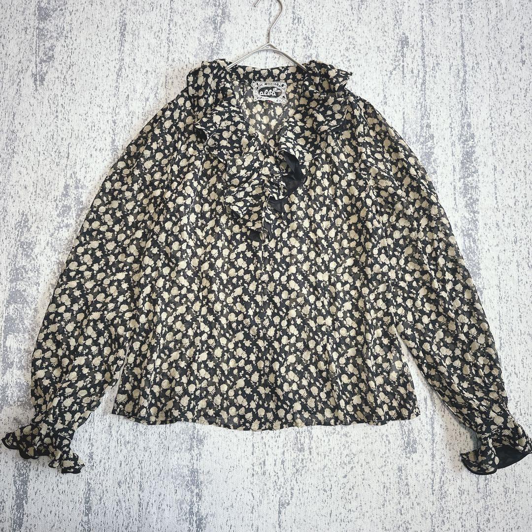 Import Rossa Silk Frill Blouse Chiffon Floral Pattern 44 Large Size