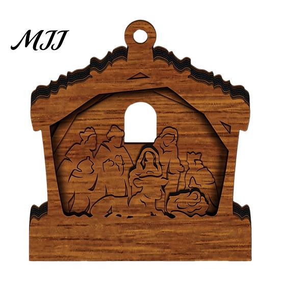 Wooden Christmas Ornaments 3D Light Up Ornament, Layered House Tree Snowman Magnetic Fridge Magnets for Nativity Scene Hanging Decoration Xmas