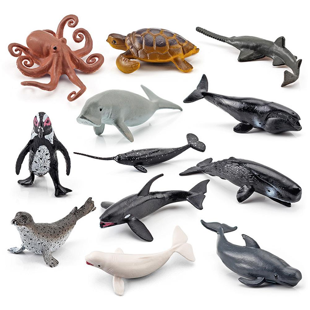 12PCS Mini Sea  Toys for Kids Plastic Sea Animals Doll Simulation Ocean Animals Figures Model Gift