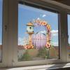 Frühlings-Fensteraufkleber Großer Zaun Vogelhaus Blumen Aufkleber Wiederverwendbar PVC Statische Glasaufkleber für Zuhause Büro Dekoration