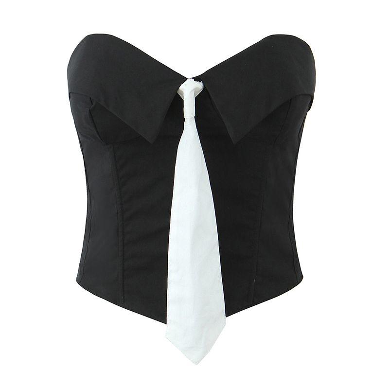 

Sexy Gao Zhi Female Guizio American Sexy Flanging Tie Chest-Wrapped Vest Street Slim Fit Tube Top Small Top Black Tie L