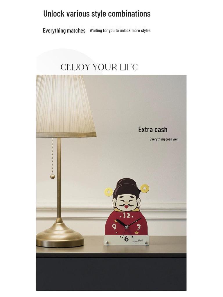 Wozoom Chinese Style God of Wealth Figurine Clock - Creative Housewarming Gift and Decoration