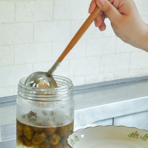 Sakai Sangyo Made in Japan Bamboo Handle Ladle (Set of 2) Syrup Ladle, Small, Easy to Hold, Small Ladle with Holes, Set of 2