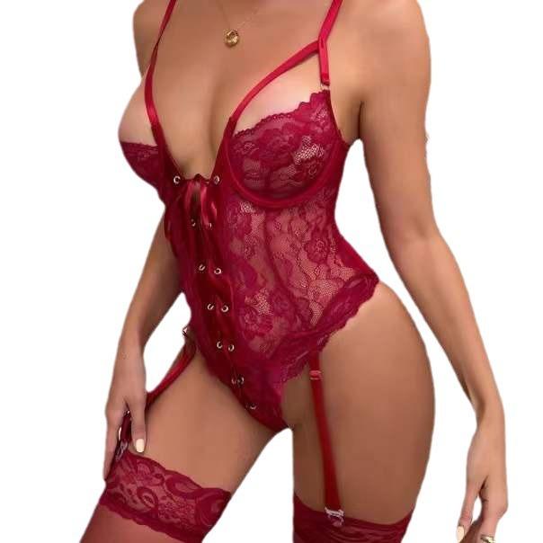 New sexy underwear women's clothes lace perspective hollow straps cross suspenders vest onesie