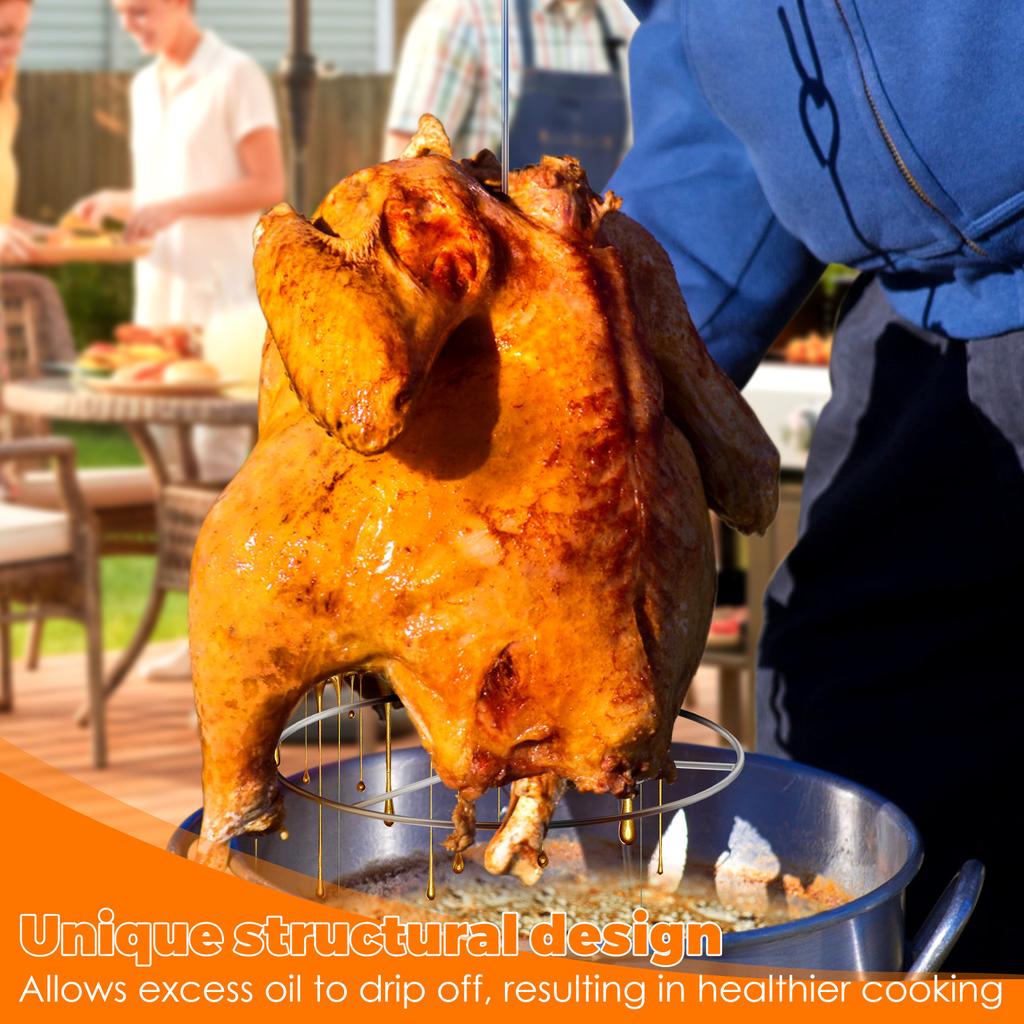 Stainless Steel Turkey Fryer Stand Kit Vertical Chicken Roaster Stand Rack Turkey Fryer Grill Accessories for Deep Fry Pot & BBQ