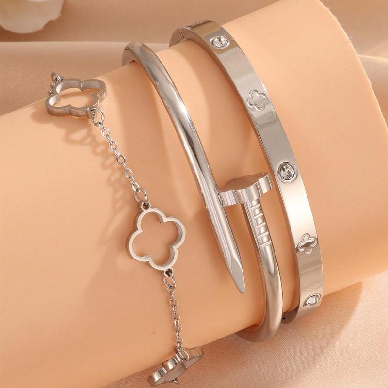 3PCS French Lucky Clover Women's Bracelet Set High Quality Stainless Steel INS Hot Selling Bracelet Charm Feeling Jewelry Gift
