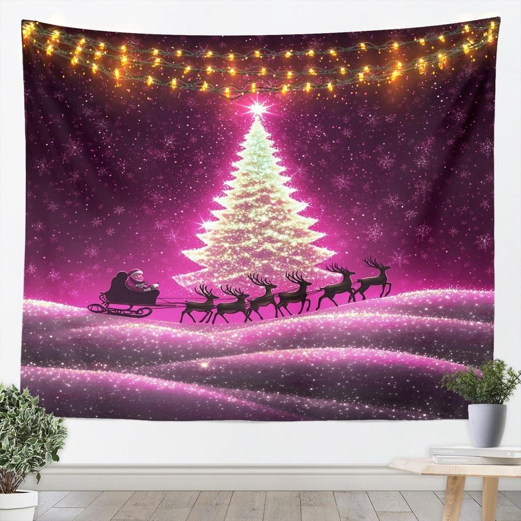 Merry Christmas Tapestry Santa Claus Wall Art for Living Room Bedroom Snowflake Wall Hanging Blanket Holiday Gift Home Decor