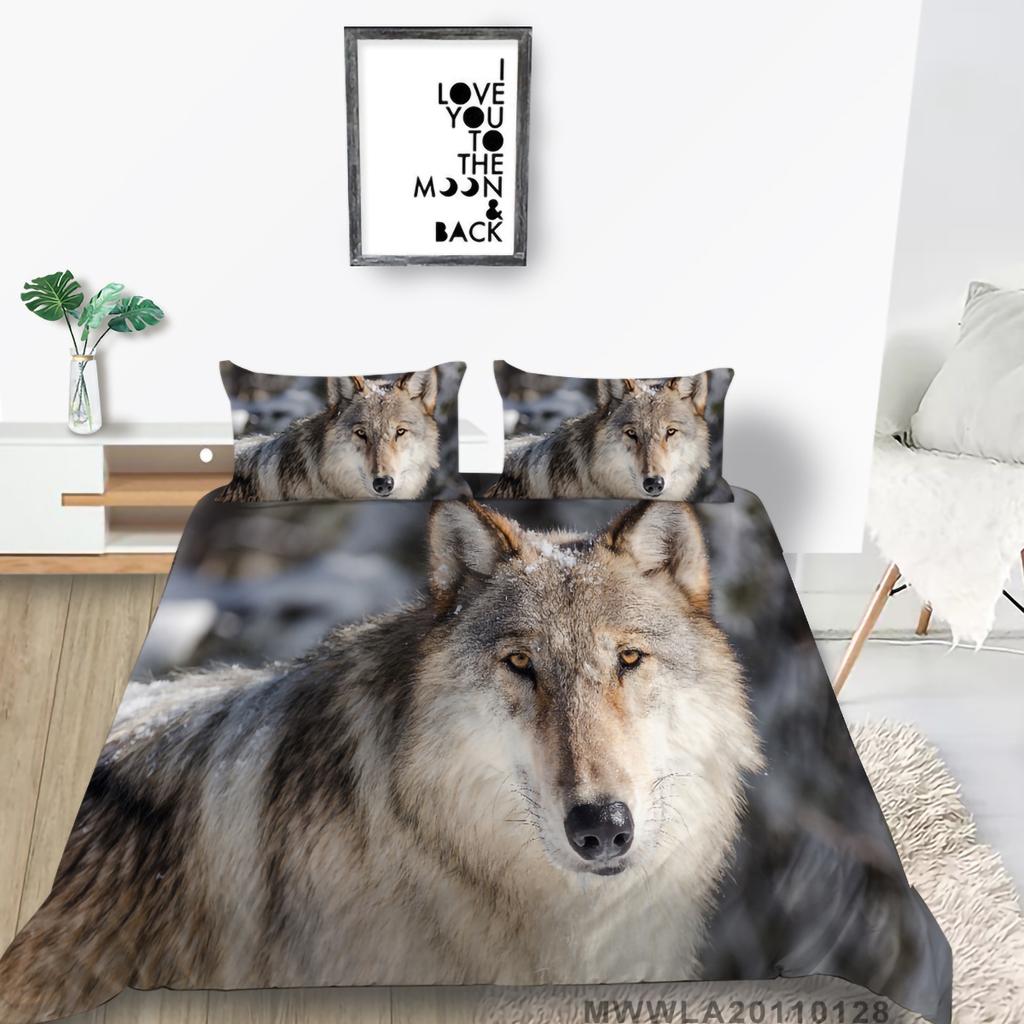 3D Wolf Print Pillowcase and Quilt Cover Full Size Bedroom Home Bedding Set Fashion Home Bedding Gift