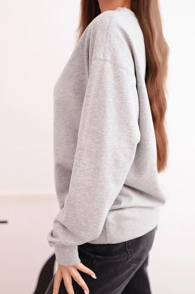 Bluza Damska Pętelkowa Bawełniana Basic Z Okrągłym Dekoltem Szara L