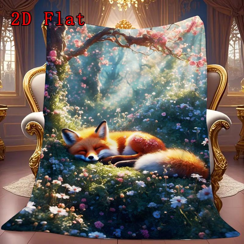 Sleeping Fox 2D Flat Pattern Flannel Blanket High Quality All Seasons Warmth and Comfort Perfect for Christmas Gifts.MMT0918152