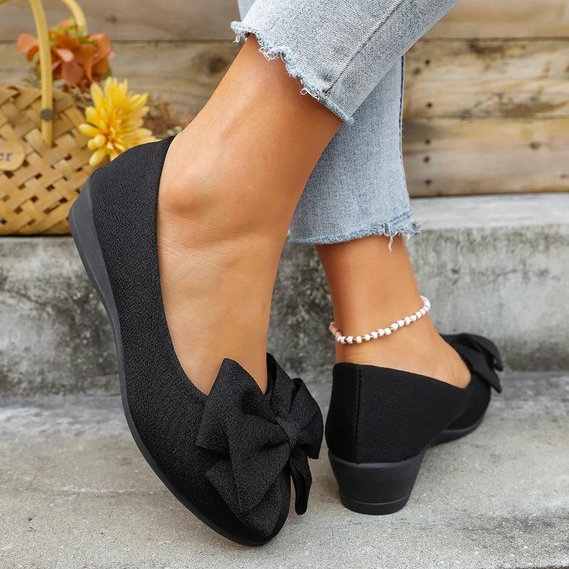 Plus Size Flat Casual Single Shoes Women's Suede Bow Round Toe
