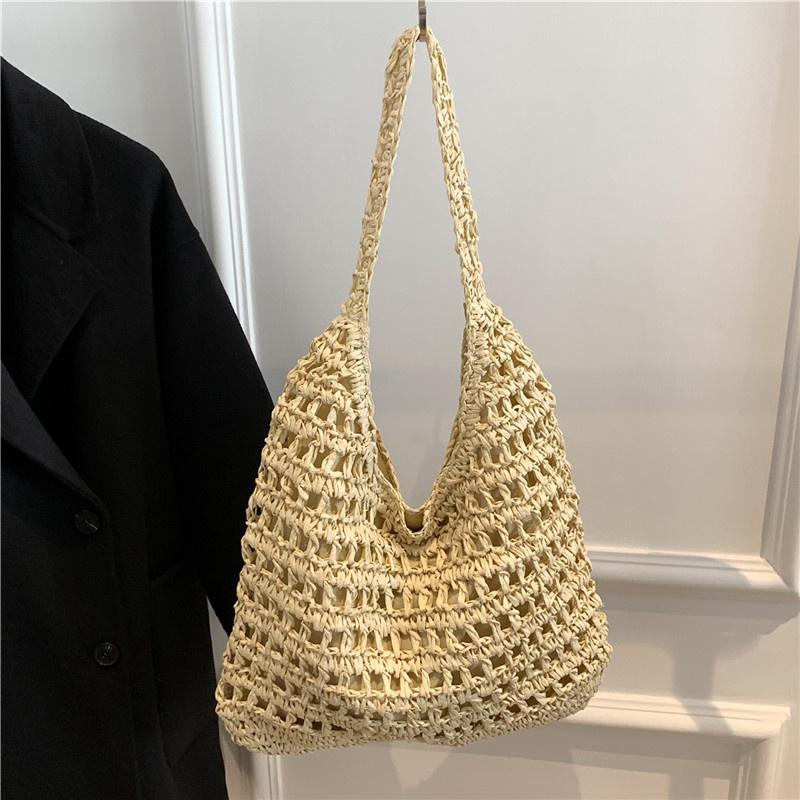 

Летние Женские Пляжные Сумки-Тоуты Ротанговая Вязаная Крючком Сумка на Плечо Повседневная Сумка для Поездок Винтажная Плетеная из Соломы Сумка