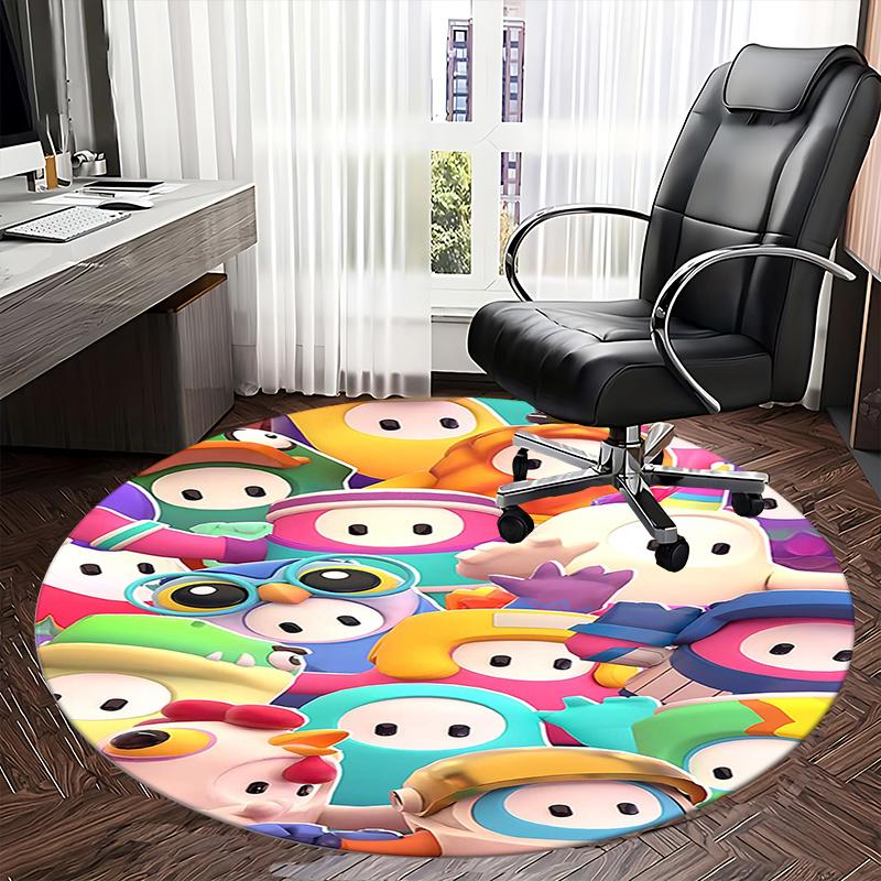 Colorful Animal Characters Chair Mat Round Rug-Office Carpet, Machine Washable, Non-slip, Suitable for Living Rooms, Bedrooms