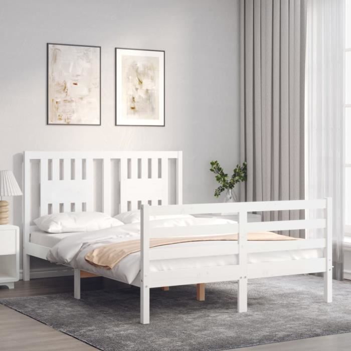 VidaXL Cadre de lit avec tête de lit blanc 140x200 cm bois massif 3194572