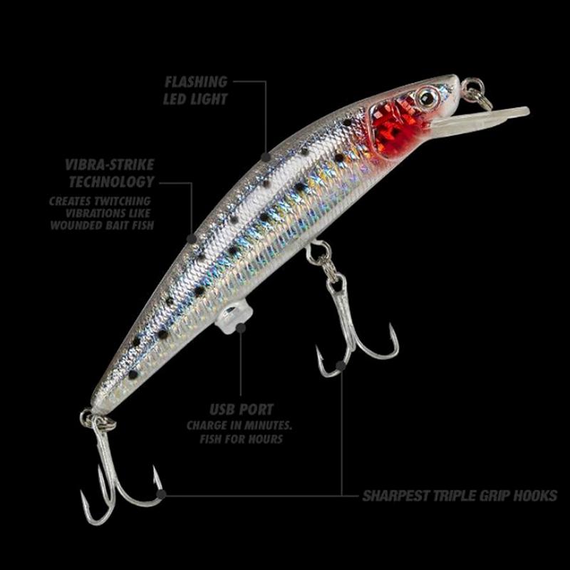 LED Twitching Fishing Lures Bait USB Rechargeable Flashing Vibrate Treble Hooks