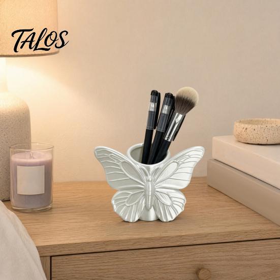 3D Printed Butterfly Pen Holder, Embossed Desk Organizer for Pencils Makeup Brushes, Large Capacity Storage Box for Home Office Decor