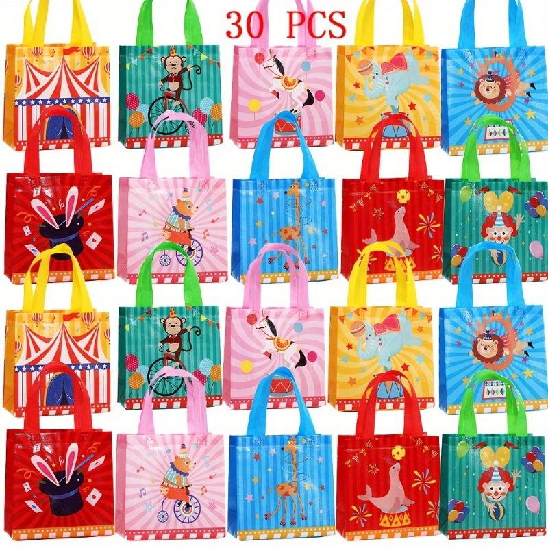 30pcs Non-Woven Circus Party Gift Bags with Handles Cartoon Animal & Performer Reusable Tote Bags Birthday Decorations Gift Bags