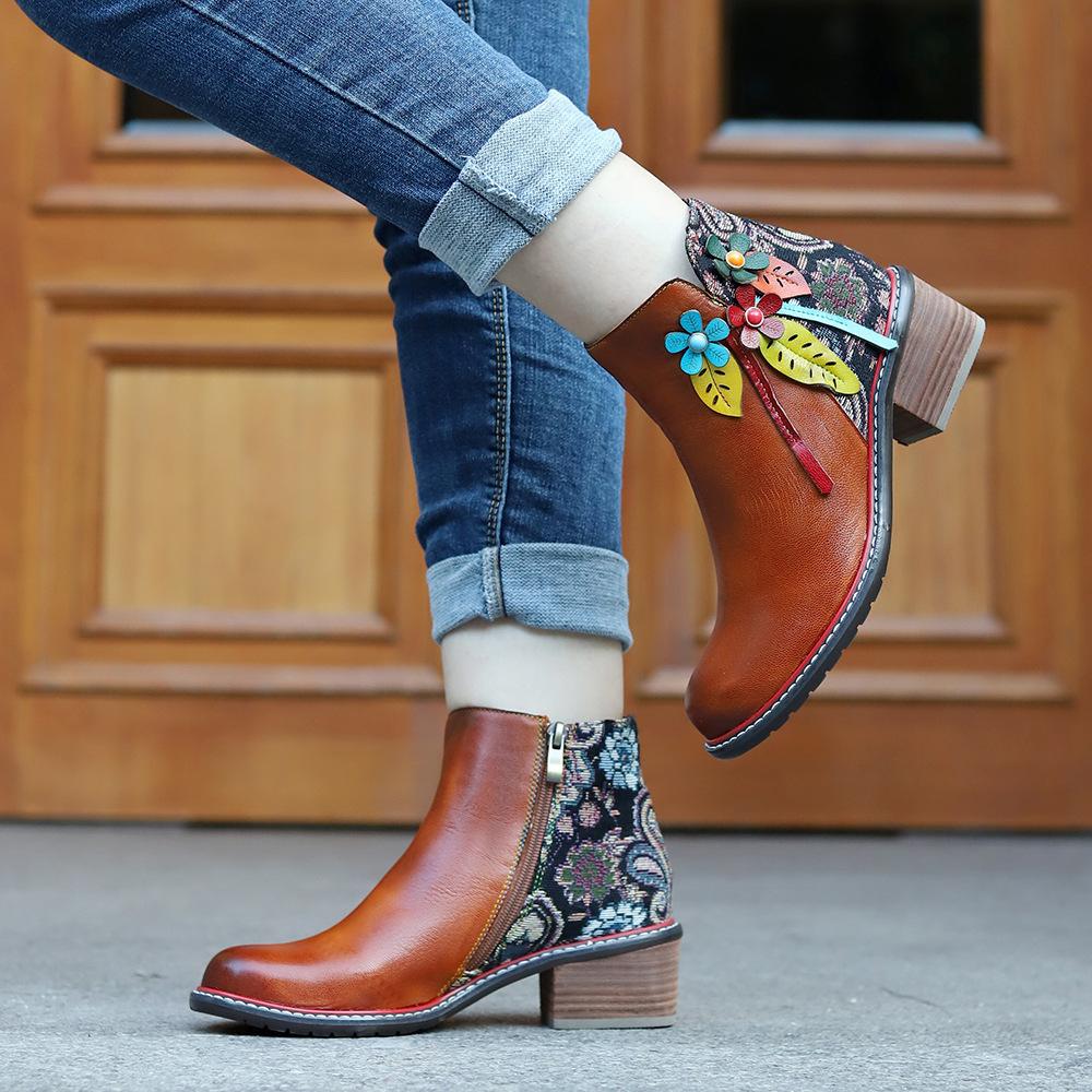 Valódi bőr Patchwork magassarkú Retro dombornyomott, kézzel festett pumpák Sokoldalú női cipők