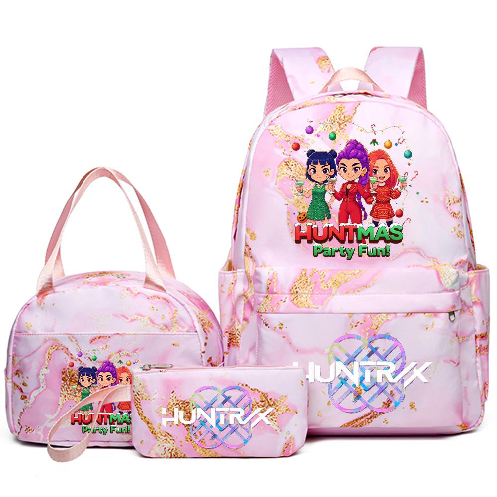 3Pcs/set Christmas Kpop Printed Backpack Handbag Pencil Case for Teenager Student Girl Boy Bookbag Schoolbag Women Large Capacity Travel Bag Kid Gift