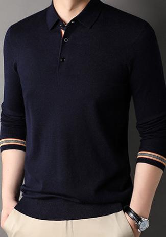 Lapel Collar Polo Long Sleeve Fashion Casual Daily Wear M