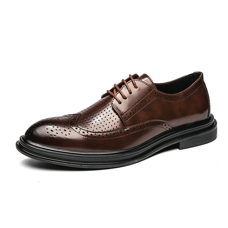 Men s Summer Lace-Up Breathable Brogue Leather Shoes - Pointed Toe Casual Business Shoes, Large Sizes Available Size 40