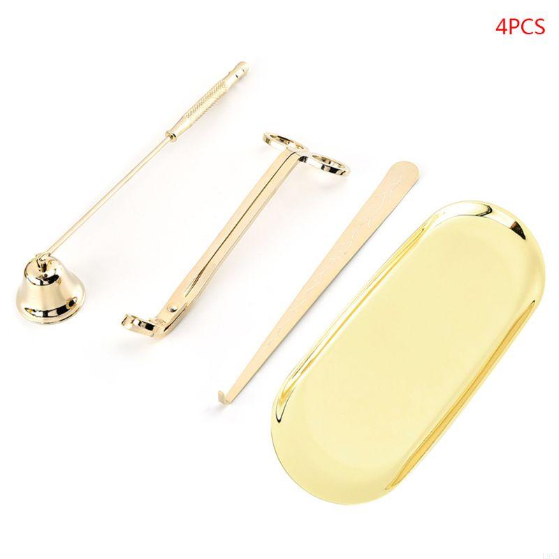 4-teiliges Zubehör-Set Löscher Dochtschere Dochtlöffel Ablage Schale Schere Schneider