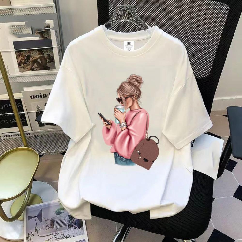 New Women T Shirt Summer Fashion Korean Print Short Sleeved Woman Casual Round Neck Clothing Tops Harajuku Sleeve Casual