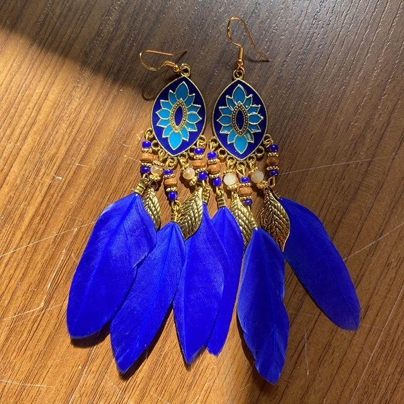 Bohemian Long Tassel Feather Earrings - Trendy Douyin-Inspired Design for Women