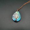 Vintage Handmade Copper Wire Winding Water Drop Tree Of Life Color-Changing Corrugated Resin Necklace Pendant Exquisite N516