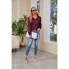 Spring and Autumn Women's Shirts Pleated Long Sleeve Tops V-Neck Blouse
