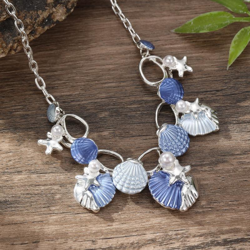 Collier Étoile de Mer Coquillage Huile Peinte Petit Frais Coquillage de Plage Polyvalent pour Dames