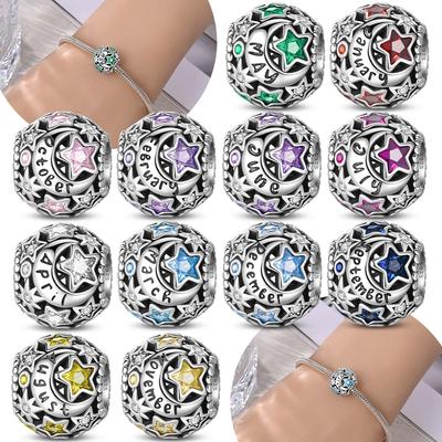 Original Lila Stern Zirkon Mond Grün Rund Zwölfmonats Kupfer Charms Perlen Passen Armband Frauen Schmuck DIY Geschenk Zubehör