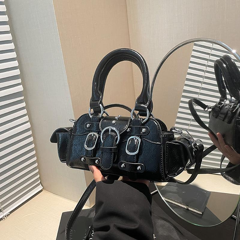 

Yogodlns Vintage Messenger Bag Purse Women PU Leather Shoulder Bag Rivet Chic Handle Casual Crossbody Bags Retro Hand Bag 20x7.5x11cm чёрный