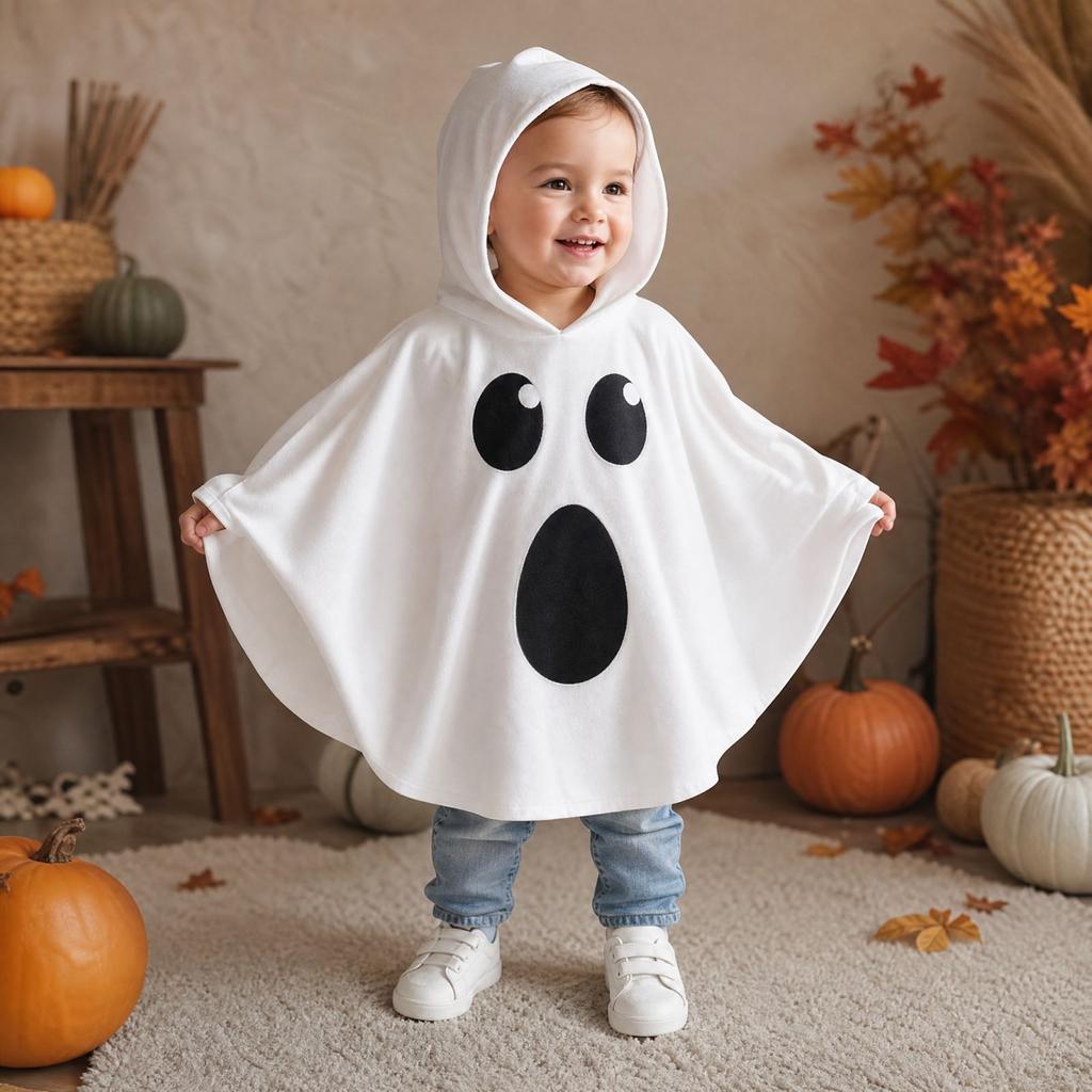 Kids Halloween Hooded Cape with Print Party Costume for Baby Boys and Girls Fall Outdoor Wear