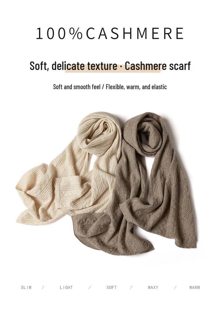 Women's 100% Pure Cashmere Knit Scarf - Warm & Hollow Design for Autumn/Winter