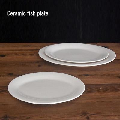 Pure White Ceramic Oval Fish Plate - 14/16/18 Inch - Ideal for Steamed Fish, Vegetables - Perfect for Home, Hotel, or Restaurant Use