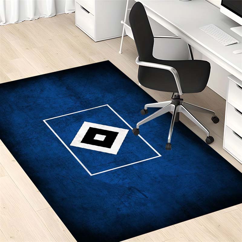 Hamburger SV Dark Blue Textured Crest Area Rug, Non Slip Floor Mat for Living Room Bedroom German Soccer Fan Home Decor