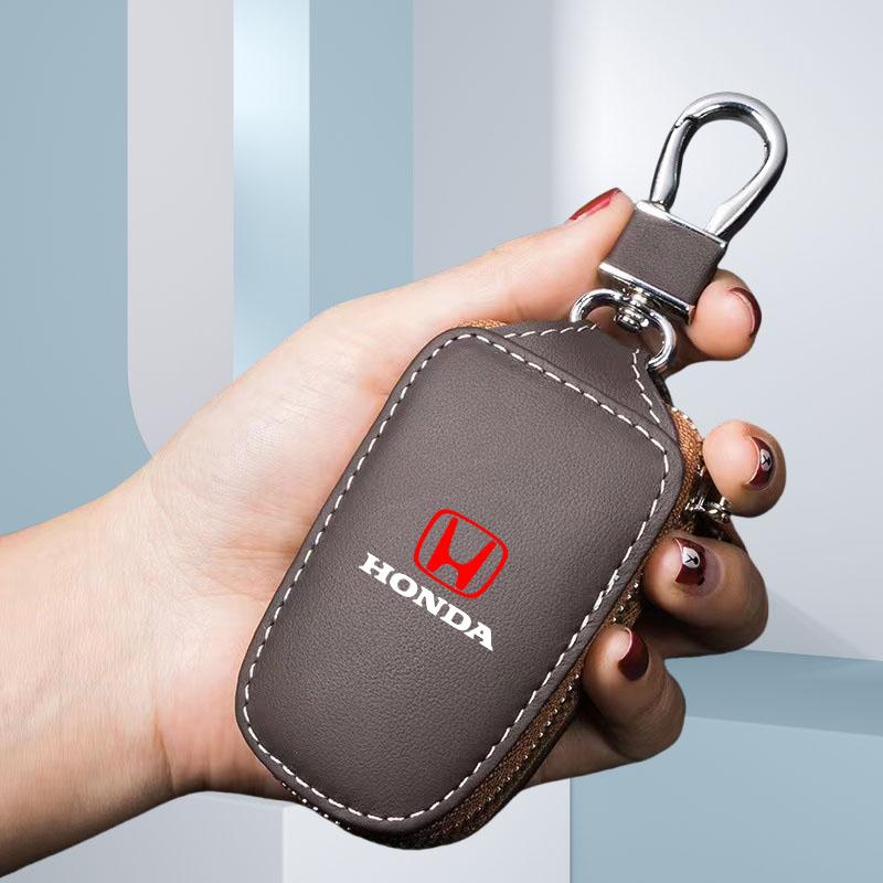

Leather Car Key Case Cover Protector Keychain Accessories for Honda Civic Accord Vezel Fit CR-V City CRZ Jazz Typer Odyssey коричневий