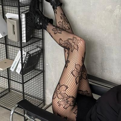 1 Paar Damen Sommer Gemusterte Fischgrätstrumpfhosen Schwarze Strumpfhosen Für Damen Y2K Ausgeschnittene Strumpfhosen Für Cosplay Party