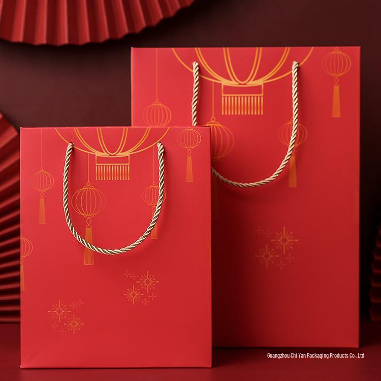 Retro Chinese Red New Year Valentine Gift Bag - Candy Box Paper Handbag Souvenir