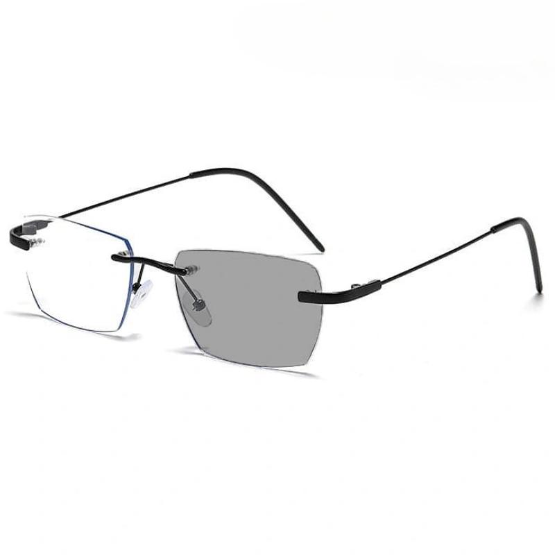 Ultralight Rimless Pochromic Myopia Glasses for Women Men Blue Light Blocking Computer GLasses Near-sighted UV Sunglasses